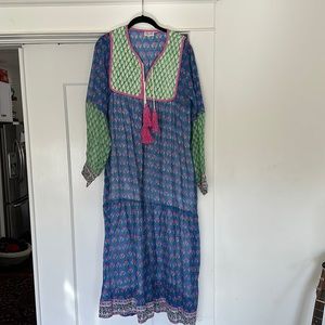 Silk blend hand block print dress by SZ Blockprints